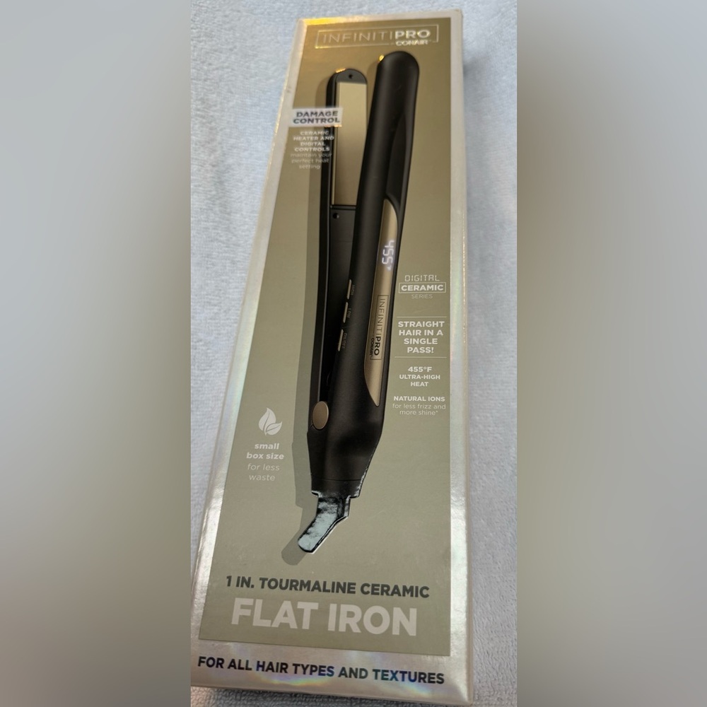 INFINITIPRO 1” Tourmaline Ceramic Flat Iron Conair Straightener NEW
